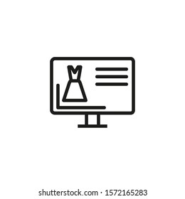 Internet store thin line icon. Monitor, website, clothes isolated outline sign. Online shopping concept. Vector illustration symbol element for web design and apps.
