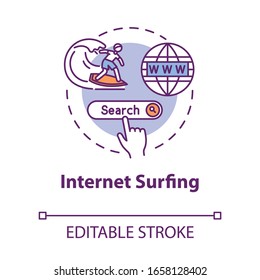 Internet surfing concept icon. Browsing website. Search engine. Global network connection. Roaming idea thin line illustration. Vector isolated outline RGB color drawing. Editable stroke