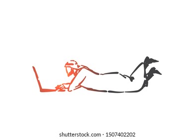 Internet surfing, freelance concept sketch. Hand drawn isolated vector