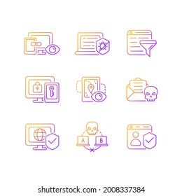 Internet surveillance gradient linear vector icons set. Cross-device tracking. Multi-factor authentication. Thin line contour symbols bundle. Isolated vector outline illustrations collection