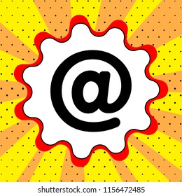 Internet symbol of a doggy sign. Black icon in a bubble on a yellow background of pop art. Vector.