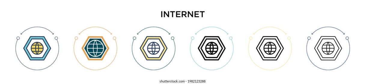 Icono de símbolo de Internet en el estilo relleno, delgado, contorno y trazo. Ilustración vectorial de dos símbolos de internet de color y negro los diseños de iconos vectoriales se pueden usar para móviles, ui, web