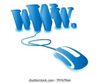 Internet symbol www connected to a mouse.