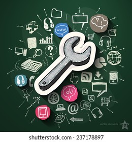 Internet technologies collage with icons on blackboard. Vector illustration