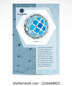 Internet technologies corporation business promotion idea. Abstract vector geometric form, 3d blue shape.