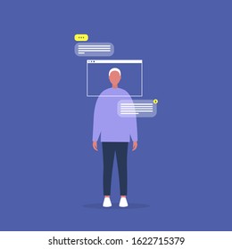 Internet technologies, landing page frame, young male modern user, conceptual vector illustration