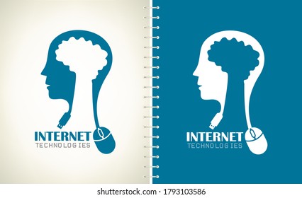Internet technologies logo vector design. Cybernetic Mind and Computer Mouse.