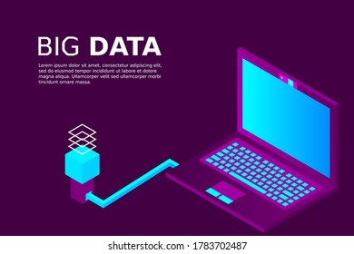 Internet technologies, smart home device, laptop and network vector. Digital gadget, wireless connect, communication equipment with remote control. Portable computer, web connection, isometric