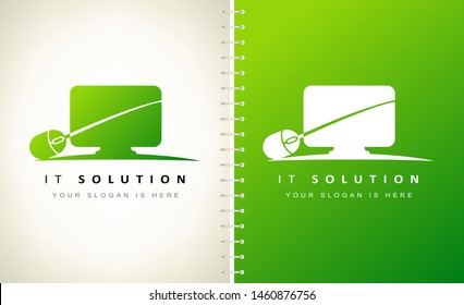 Internet technologies Solution logo vector. Computer and mouse logo design.