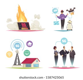 Internet technology 2x2 design concept set of cartoon compositions on theme fifth generation of mobile communications vector illustration