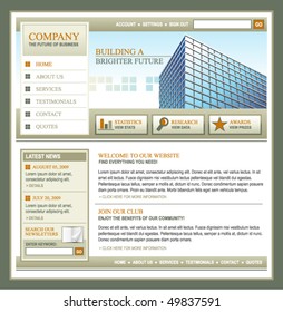 An internet technology business website template with a brown and orange theme. There is a city building in the image. Use it for your business.