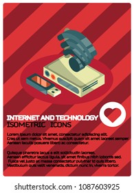 Internet and technology color isometric poster