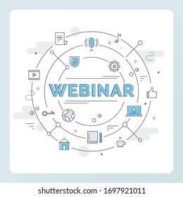 Internet Technology And Communication Icons. Webinar, Webcast, Livestream, Online Event Illustration. Line Vector Design