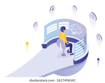 Internet Technology concept: Online Artificial Intelligence, on transparent background, 3d isometric vector illustration