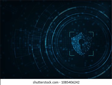 Internet technology cyber security concept of protect computer virus attack  with  shield  Keyhole icon on Blue abstract background. 