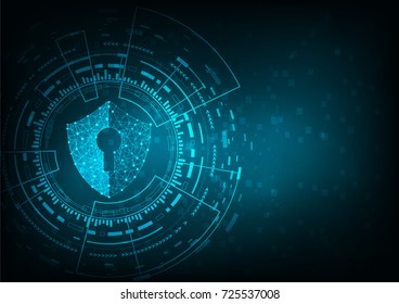 Internet technology cyber security concept with diamond shield  Keyhole icon on Blue abstract background. 