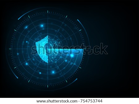 Internet technology cyber security concept of protect and scan computer virus attack  with radar screen on Blue abstract background.