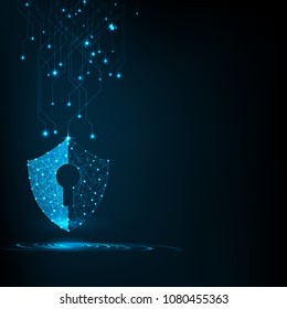 Internet technology cyber security data concept of protect computer virus attack  with  shield  Keyhole icon on Blue abstract background. 