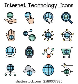 Internet technology and Data communication icon set in color line style