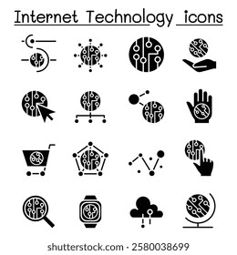 Internet technology and Data communication icon set in glyph style