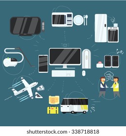 Internet Technology, Devices and Opportunities Icons Set, Vector Illustration