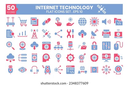 Internet Technology (flat) icons set. The collection includes business and development, programming, web design, app design, and more.