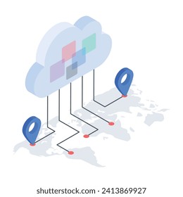 Icono de Isometric plano de la tecnología de Internet