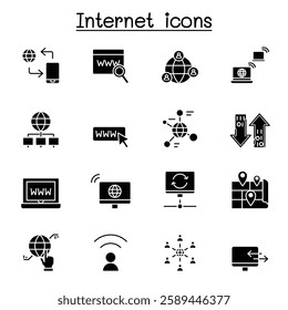 Internet technology icon set in glyph style