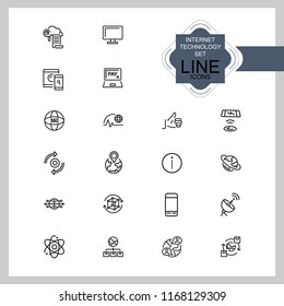 Internet technology icons. Set of  line icons. Cloud, social media, thumb up. Internet technology concept. Vector illustration can be used for topics like computer science, network, apps.