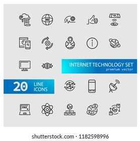 Internet technology icons. Set of  line icons. Cloud, social media, thumb up. Internet technology concept. Vector illustration can be used for topics like computer science, network, apps.