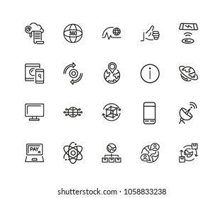 Internet technology icons. Set of twenty line icons. Cloud, social media, thumb up. Internet technology concept. Vector illustration can be used for topics like computer science, network, apps.