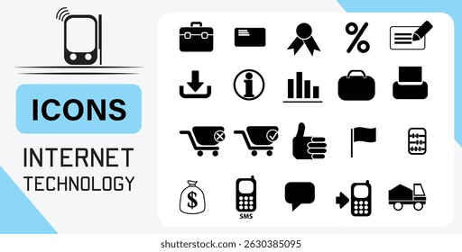 Internet technology icons set for website and app design