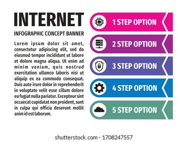 Diseño de Banner de Internet Technology Infographic Concept para presentación, folleto, sitio web. Diseño horizontal de infografía creativa web. Juego de iconos. Opciones numeradas de paso. Ilustración vectorial.