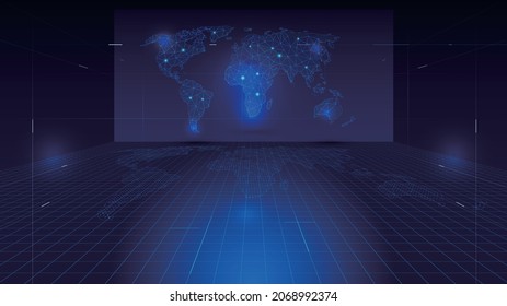Internet technology internationalization globalization futuristic space exhibition hall background