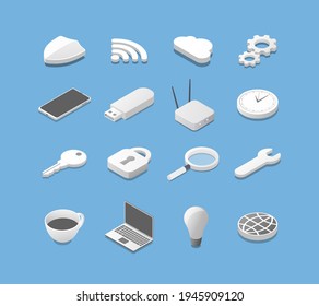 Internet technology isometric Icon set. Design elements kit. Vector illustration.
