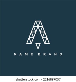 Internet and technology line art icon logo in alphabet letter A