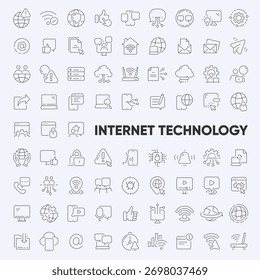 Internet Technology Line Icon Set. Including online, computer, network, website, server, web design, hardware, software, programming, and more. Editable vector outline collection.