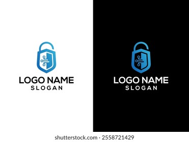 Internet Technology logo design and padlock with circuit logo.
Cyber ​​security and information technology logo. Data protection and privacy information management system vector design.
