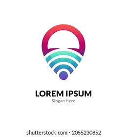 Internet technology logo of pin and signal bar