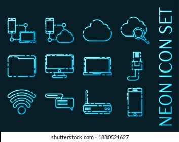 Iconos de Internet y tecnología. Estilo neón
