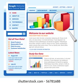 An internet technology web page with a chart and graph. There is a magnifying glass zooming in on the statistics study figures. Use it for your business or company for data research.