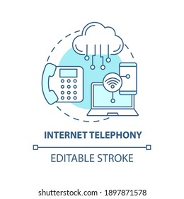 Internet Telephony Concept Icon. New Media Example Idea Thin Line Illustration. Providing Telephone Services. Communications Technology. Vector Isolated Outline RGB Color Drawing. Editable Stroke