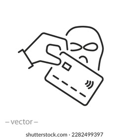 icono del robo de internet, estafa de pago en línea, estafa o corrupción con tarjeta de crédito, el hacker roba dinero, símbolo de línea delgada sobre fondo blanco - ilustración del vector de trazo editable