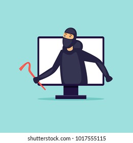 Internet theft of money. Flat design vector illustration.