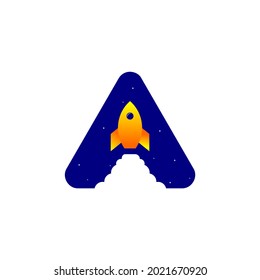 Internet theme logo with Rocket object elements and letter A, traveling logo vector