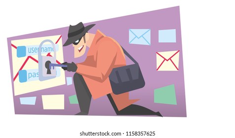 Internet Thief On Job Catoon Illustration Stock Vector (Royalty Free ...