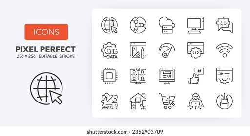 Internet thin line icon set. Outline symbol collection. Editable vector stroke. 256x256 Pixel Perfect scalable to 128px, 64px...