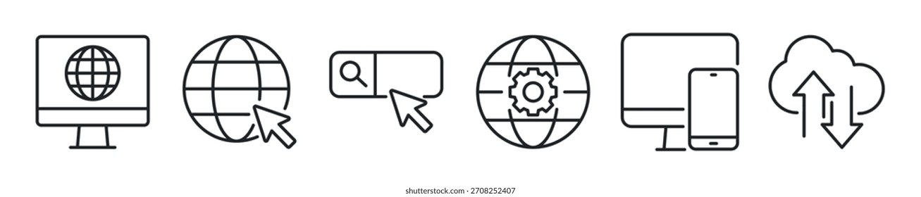 Internet Thin Line-Symbolsatz. Web-Minimalsymbole