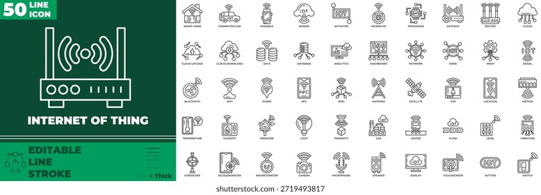 Conjunto de iconos editables de la línea Internet de la cosa