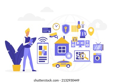 Internet of thing source and online management services. Home appliances and online banking app